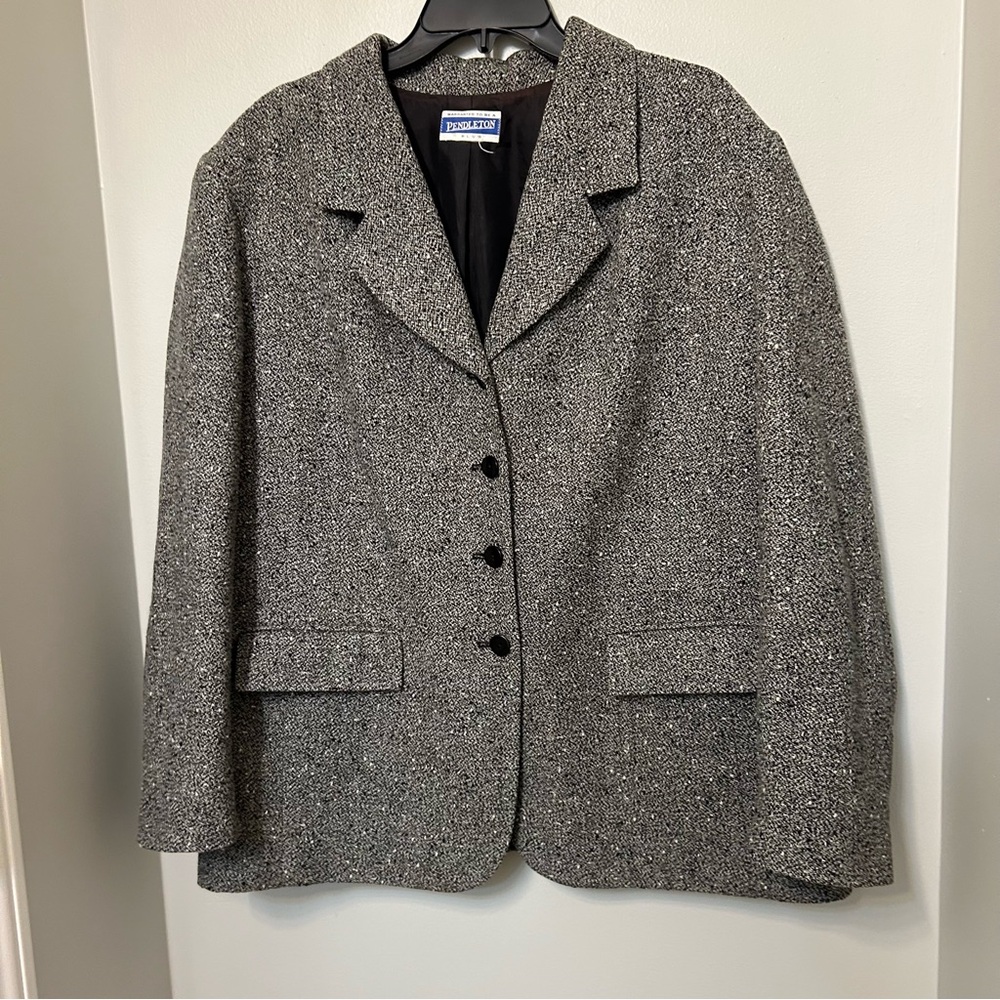 Vintage Pendleton Classic Women’s Gray Black Tweed Wool Blazer Jacket‎ No tag XL